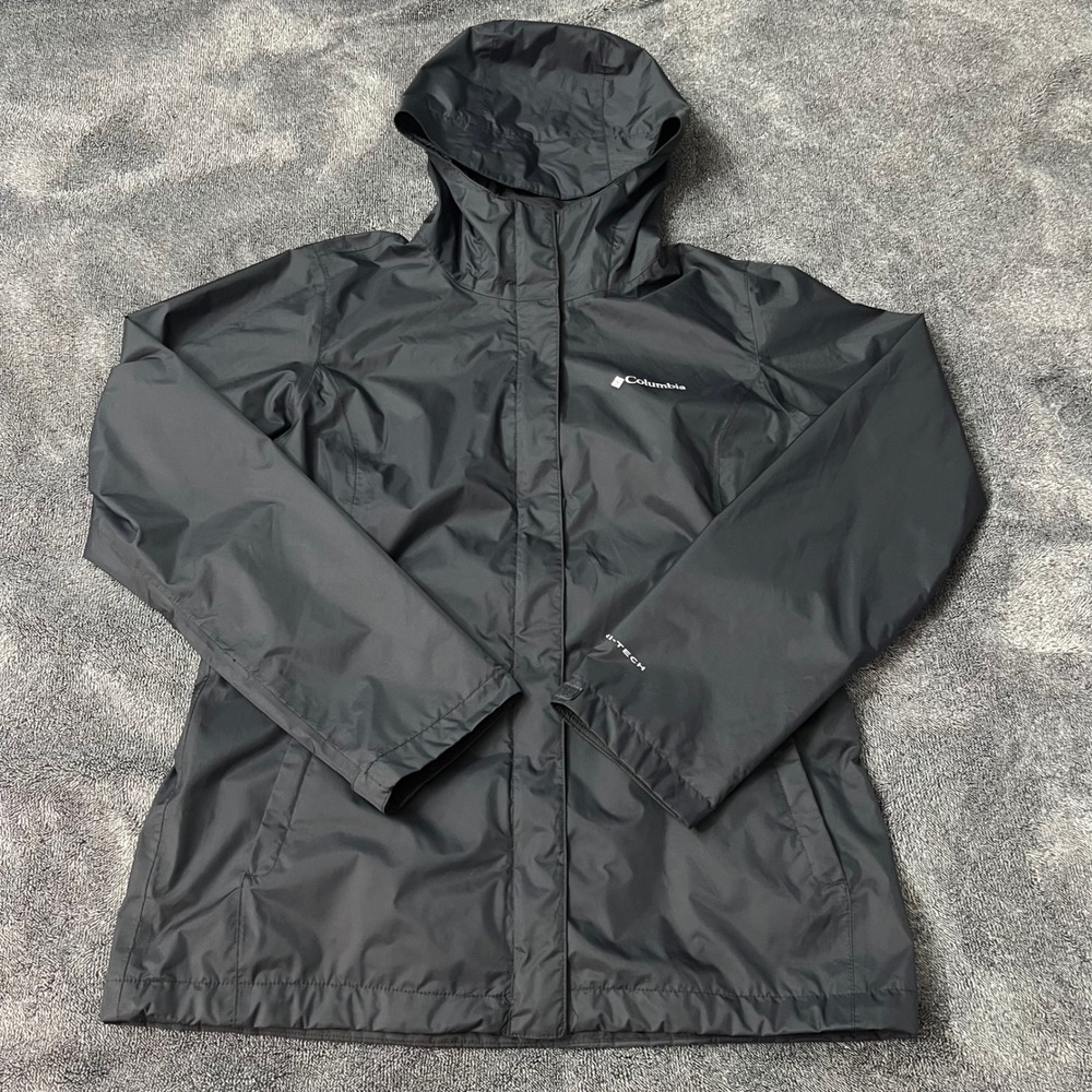 Columbia Womens Omni-Tech Rain Jacket Black Hooded Shell Outdoor Athletic Med